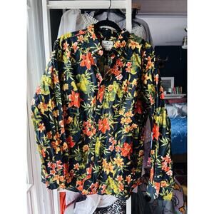 American Eagle Black Orange Floral Long Sleeve Seriously Soft Classic Shirt XXL‎